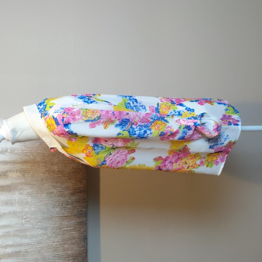 Floral Print Button-Up Blouse - White with Pink, Yellow & Blue - Picture 2 of 8